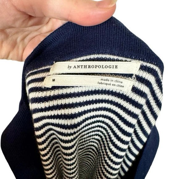 Anthropologie Krissy Striped Cold Shoulder Cardigan Navy - Picture 6 of 8